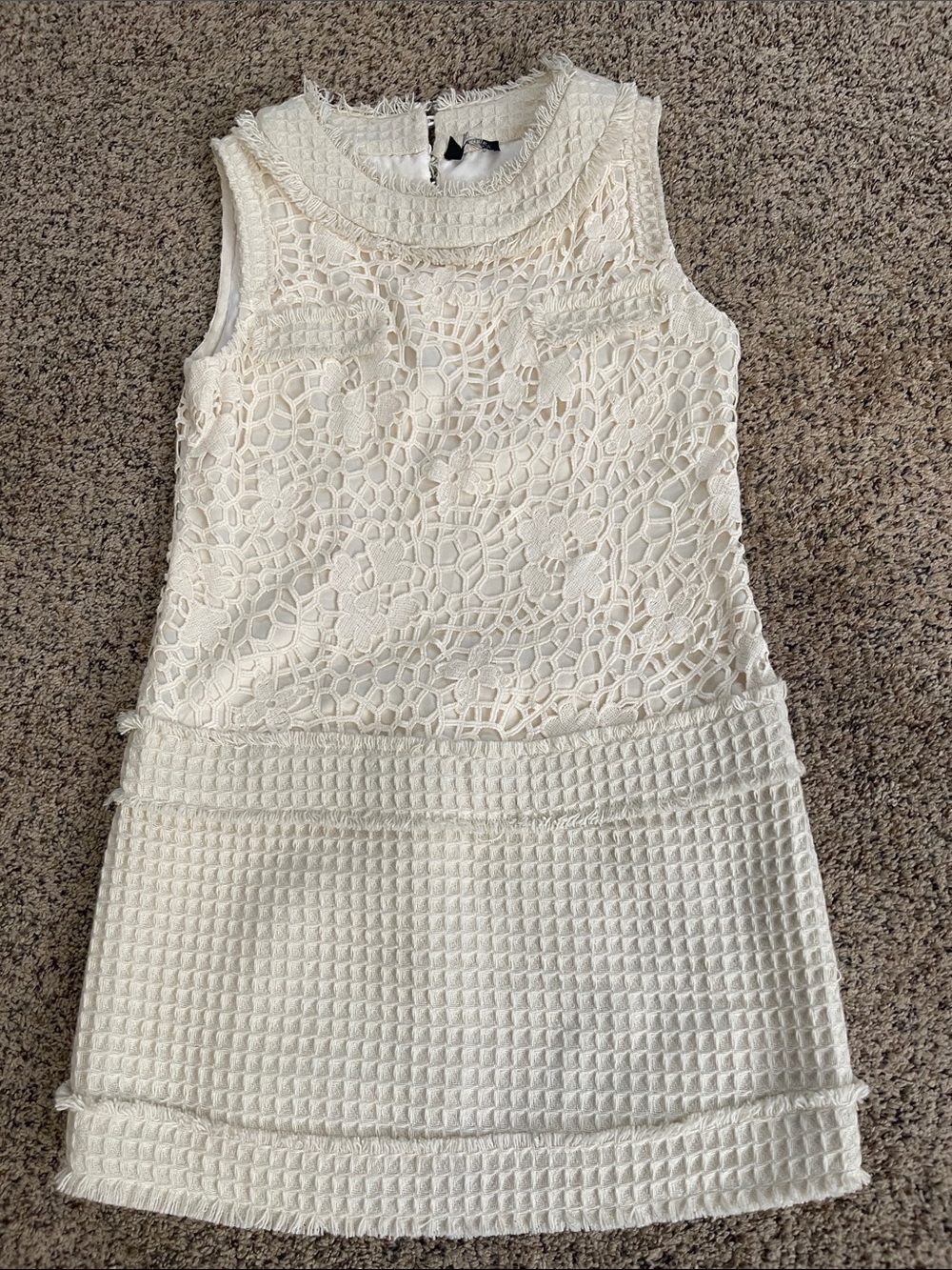 Cream Crochet dress with lots of detail and zip up back